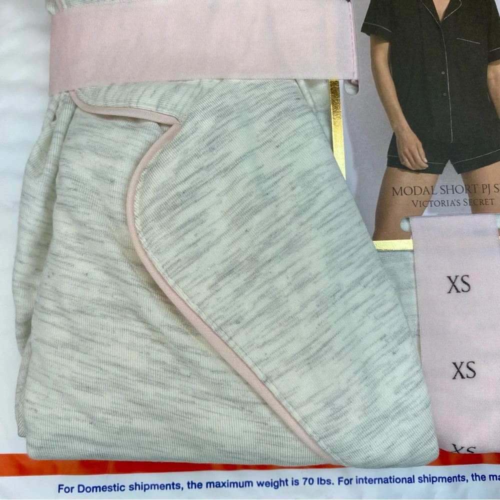 XL VS Modal Short Pajama Set Snow Heathered Pink Piping NWT